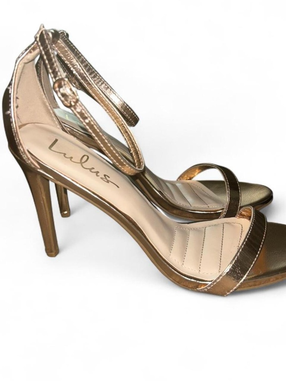 Lulu's Rose Gold Strappy Ankle-Strap Stilettos